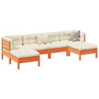 6-delige Loungeset met kussens massief grenenhout wasbruin