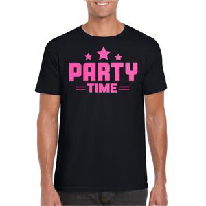Verkleed T-shirt voor heren - party time - zwart - roze glitter - carnaval/themafeest