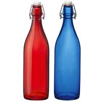 Giara decoratie of weckflessen met beugeldop 30 cm van 1 liter blauw en rood