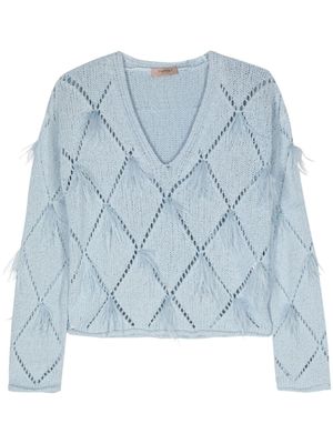 TWINSET pull à détails de plumes - Bleu