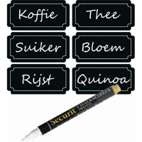 6x Voorraadkast krijtbord etiketten - met witte krijtstift - Schoolbordverf - labels - stickers