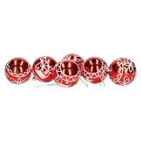 6x stuks gedecoreerde kerstballen rood kunststof 6 cm - thumbnail