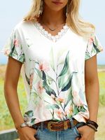 Flower leaf lace top T-shirt