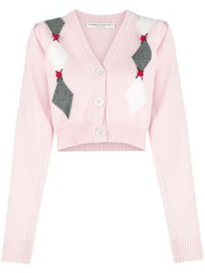 Alessandra Rich cardigan en maille intarsia à motifs losanges - Rose