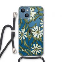 Wit bloemenpatroon: iPhone 13 mini Transparant Hoesje met koord