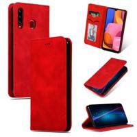 Voor Galaxy A20S retro huid voelen zakelijke magnetische horizontale Flip lederen draagtas (rood)