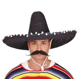 Mexicaanse Sombrero hoed voor heren - carnaval/verkleed accessoires - zwart - met ornamenten