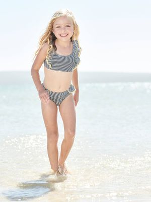 2-delig badpak met streepjes gestreept marineblauw