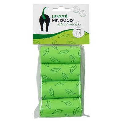 Mr. Poop! Hondenpoepzakjes biologisch afbreekbaar - 4 rollen - 60 zakjes - Groen