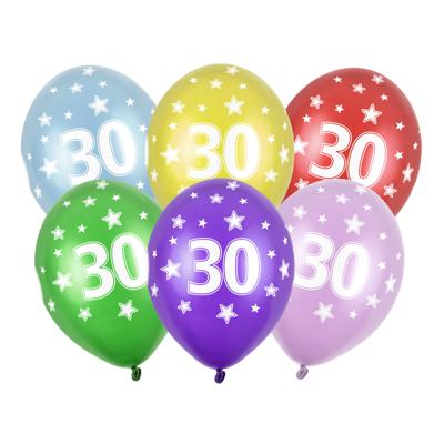 6x stuks verjaardag ballonnen 30 jaar thema met sterretjes