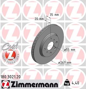 Remschijf COAT Z ZIMMERMANN, Remschijftype: Buiten geventileerd, u.a. für Citroën, Peugeot, Toyota