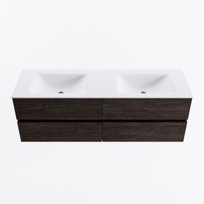 MONDIAZ VICA 150cm badmeubel onderkast Dark Brown 4 lades. Wastafel CLOUD dubbel 2 kraangaten, kleur Talc.