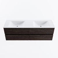 MONDIAZ VICA 150cm badmeubel onderkast Dark Brown 4 lades. Wastafel CLOUD dubbel 2 kraangaten, kleur Talc.