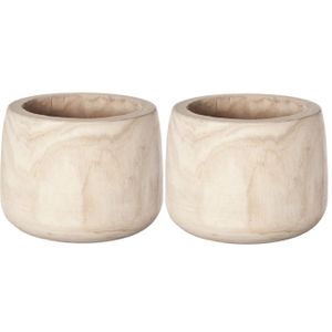 2x stuks bloempotten/plantenpotten voor kamerplant natuurlijk hout D22 x H17 cm