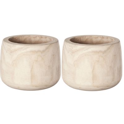 2x stuks bloempotten/plantenpotten voor kamerplant natuurlijk hout D22 x H17 cm