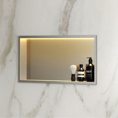 Wandnis Lucio | Inbouw | 30x61x7 cm | Met verlichting | 1 vak | RVS look