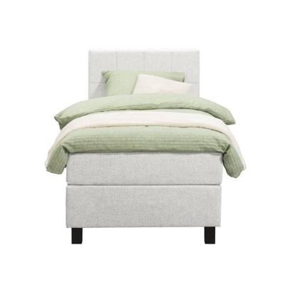 Leen Bakker - Boxspring Liv Geblokt - Ecru - 90x200 Cm - Vierkante Poot - Stof - Crème
