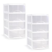 Ladeblokje/bureau organizer - 2x stuks - 4 lades - transparant/wit - L18 x B25 x H33 cm - plastic