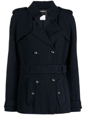 CHANEL Pre-Owned trench court à taille ceinturée - Bleu
