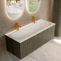 Badmeubel Mondiaz Kurve | 120 cm cm | Meubelkleur Shadow | Wastafelkleur Talc | Solid surface | Wasbak midden spoelbak | 2 kraangaten