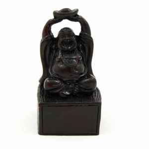 Happy Boeddha Beeld met Parel Polyresin Zwart - 10 x 6 x 4 cm