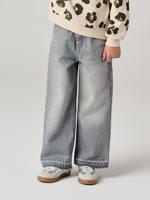 Wijde meisjesjeans met rafels aan de onderkant grijs