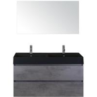 Maxx XL Badmeubelset 120 cm - Beton Antrac - Wastafel Kube Dubbel Zwart 2 Kraangaten met Spiegel
