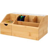 Pennenbak bureau organizer - bamboe hout - 24 x 15 x 11 cm - 6-vaks