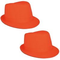 2x stuks neon oranje trilby carnaval verkleed hoedje - thumbnail