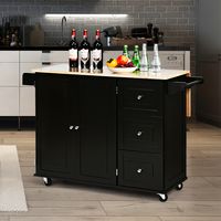 Mobiele Keukenwagen met Opklapbaar Werkblad Kookeiland 136 x 76 x 91 cm Zwart