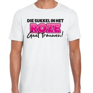 Vrijgezellenfeest T-shirt voor heren - hij is die sukkel - wit - bruiloft/trouwen