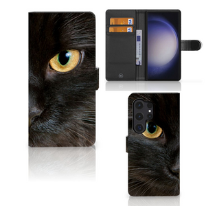 Samsung Galaxy S24 Ultra Telefoonhoesje met Pasjes Zwarte Kat