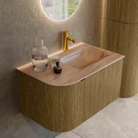 Badmeubel Mondiaz Kurve-Dlux | 75 cm | Meubelkleur Dusk | Wastafelkleur Saba | Solid surface | Wasbak rechter zijde spoelbak | 1 kraangat