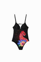 Badpak bandjes kattenprint - BLACK - XS