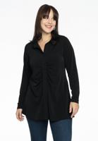 Yoek Blouse met plooien | Zwart | Maat 50/52