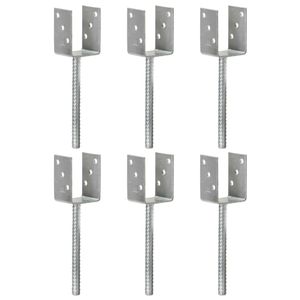 VidaXL Grondankers 6 st 7x6x30 cm gegalvaniseerd staal zilverkleurig