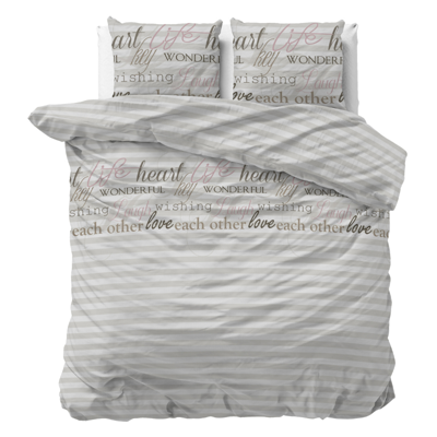 Sale: -43% | Dekbedovertrek - Pinky Words - Lits-Jumeaux (240x220 Cm) - Wit Microvezel - - Sleeptime Classy - Dekbed-Discounter.nl