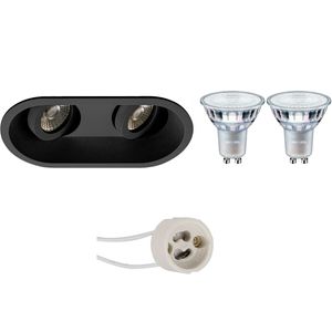LED Spot Set - Pragmi Zano Pro - GU10 Fitting - Inbouw Ovaal Dubbel - Mat Zwart - Kantelbaar - 185x93mm - Philips - MASTER 927 36D VLE - 4.9W - Warm Wit 2200K-2700K - DimTone Dimbaar