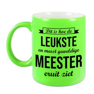 Leukste en meest geweldige meester cadeau koffiemok / theebeker neon groen 330 ml