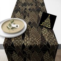 Tafelloper 40 x 150 cm met 20x st servetten - kerst thema - zwart/goud - Tafellakens - thumbnail