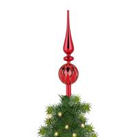 Kerstboom piek - gedecoreerd - rood - glas - 31 cm - gouden details - thumbnail