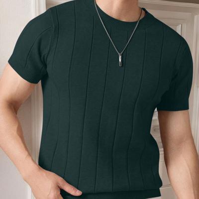 Bon&Bon Homme Men's Navy Blue Rib-Knit Short Sleeve Crew Neck Top Green / XL