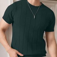 Bon&Bon Homme Men's Navy Blue Rib-Knit Short Sleeve Crew Neck Top Green / XL