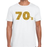 70's goud glitter tekst t-shirt wit heren - thumbnail