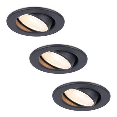 Set van 3 Malta LED inbouwspots - 5 Watt 400 lumen - 2700K warm wit - Dimbaar - Rond - Kantelbaar - IP44 waterdicht - Zwart - Incl. Quick Connector box