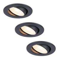 Set van 3 Malta LED inbouwspots - 5 Watt 400 lumen - 2700K warm wit - Dimbaar - Rond - Kantelbaar - IP44 waterdicht - Zwart - Incl. Quick Connector box