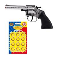 Cowboy verkleed speelgoed revolver/pistool - kunststof - 8 schots - met 12x plaffertjes