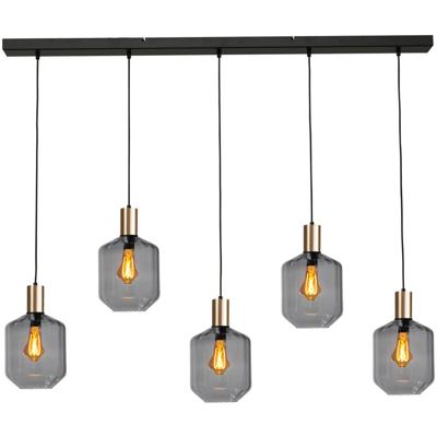 Masterlight 5-lichts hanglamp - goud -Porto met Jagger smoke glazen - 2711-05-02-130-5-11