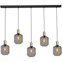 Masterlight 5-lichts hanglamp - goud -Porto met Jagger smoke glazen - 2711-05-02-130-5-11