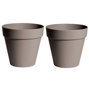 Plantenpot/bloempot - 2x - kunststof - taupe bruin - binnen en buiten - D29 x H28 cm